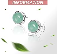 Vista 20 de Jade Earrings Studs,Green Jade Earrings for Women,925 Sterling Silver Earrings Studs for Sensitive Ears,Handmade Jade Earrings for Birthday