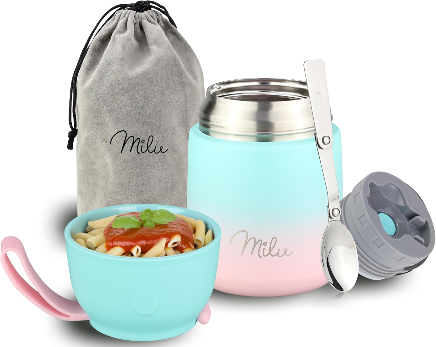 Milu Termo para Comida 300ml, 440ml, 450ml, 650ml, 800ml Taza Aislada, Botella de Acero Inoxidable Aislada para Alimentos, Beber y sopa de adultos A prueba de fugas Térmico (300ml/Bayas) — view 54