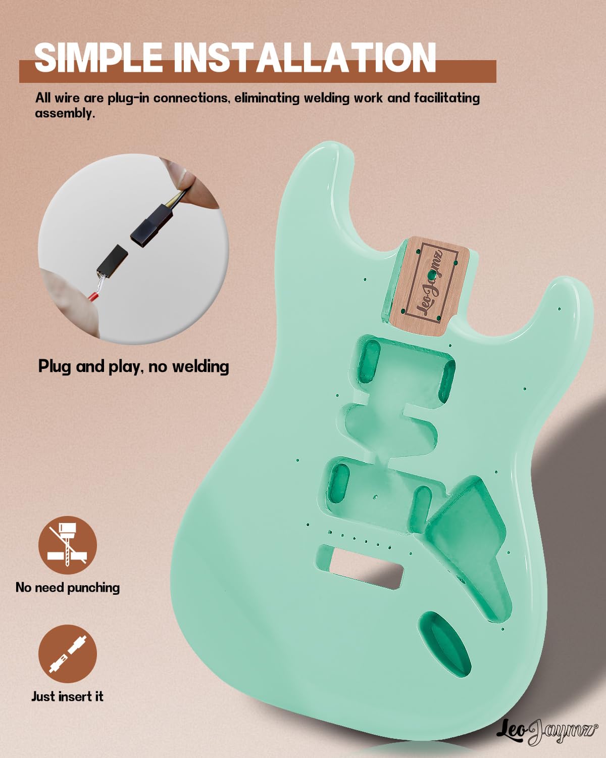 Leo Jaymz DIY ST Style Electric Guitar Kits,Spray-painted Mahogany Body,Laurel Wood Fingerboard and Maple Neck, including all Components (ST-Surf Green)