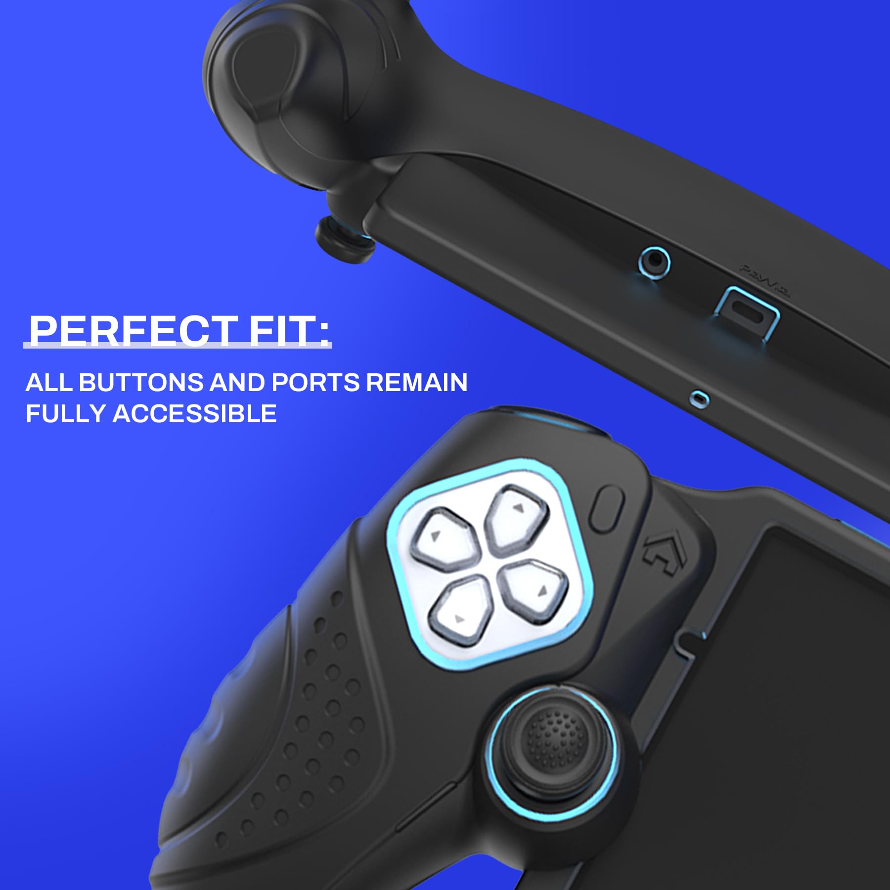 PlayVital Osłona Ochronna do PS Portal z Nakładkami na Drążki – Silikonowe Etui do PS Portal Remote Player, Pokrowiec Antywstrząsowy/Antypoślizgowy–Czarny, Edycja Guardian