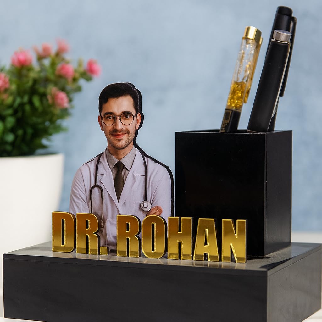 WEHATKE Personalized Doctor Name Pen Stand with Photo and Name, Acrylic Desk Organiser and Nameplate for Clinic and Office, Doctor Gift for Clinic Opening, Graduation and Doctors Day 4