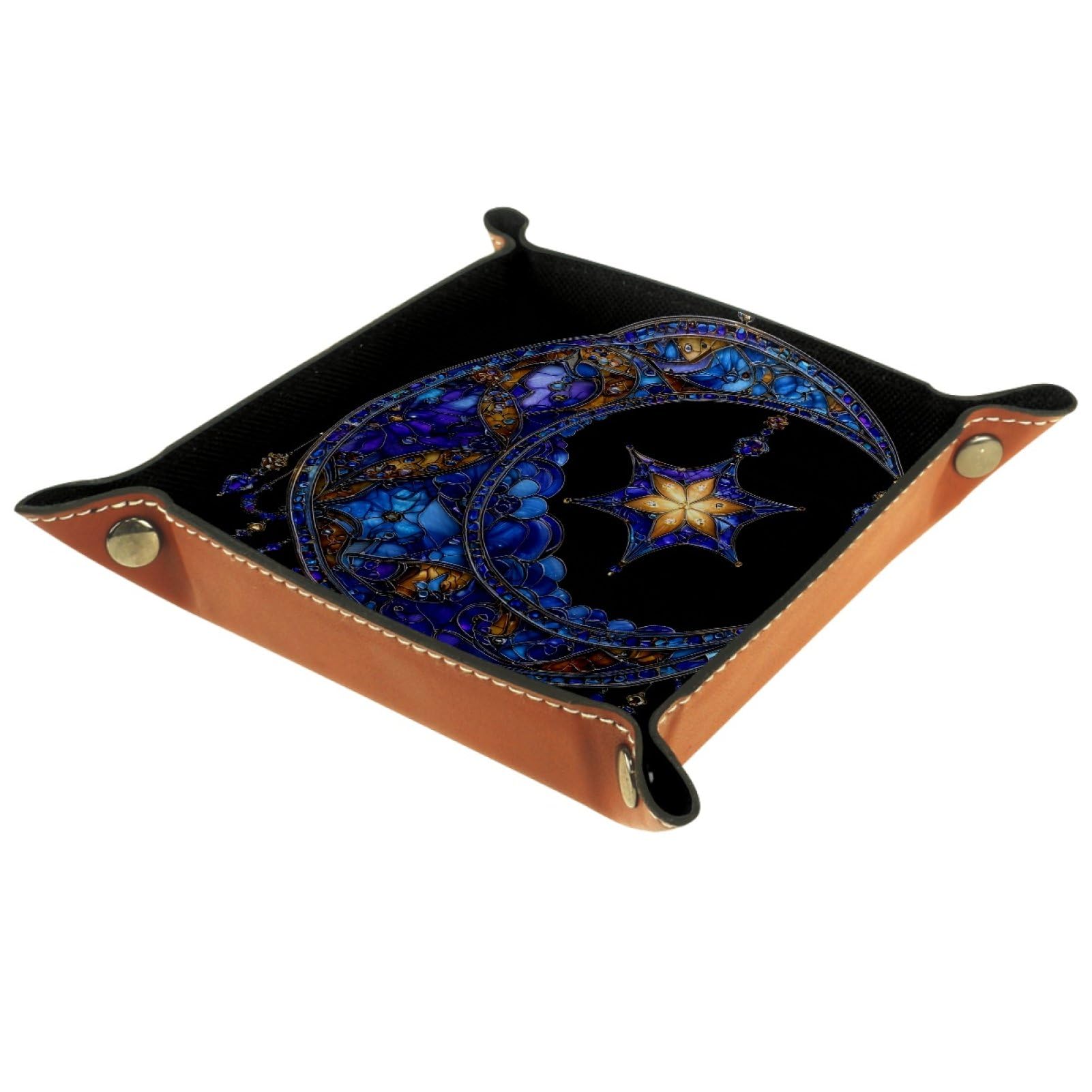 VAPOKF Art Moon Portable Folding Dice Rolling Tray, Microfiber Leather Dice Holder for Dice Games Like RPG, DND and Other Table Games