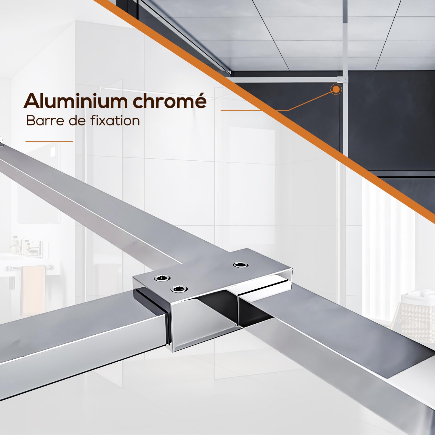 SIRHONA Porte de Douche Coulissante 90x200 cm, Verre Trempé 8mm Transparent, Isolation Thermique, Étanche, Barre en Acier Inoxydable, Montage Murale Réglable -15mm, Design Moderne pour Salle de Bain