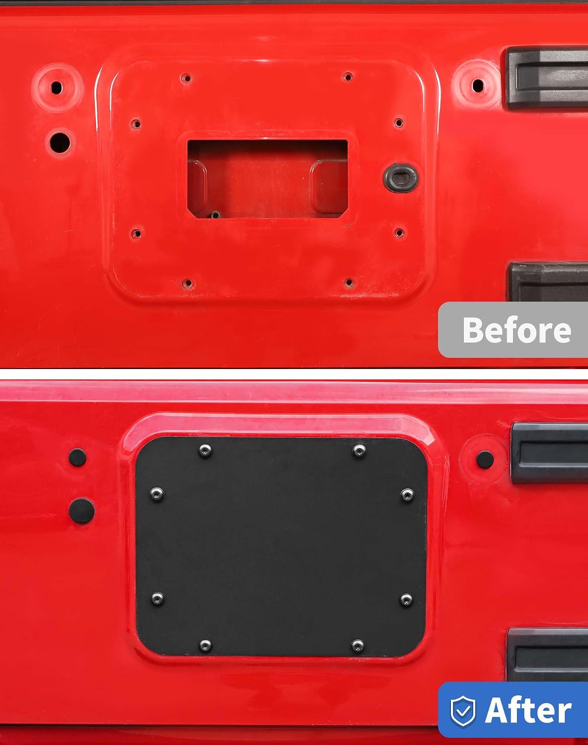 Aluminum Wrangler JK Spare Tire Carrier Filler Plate Tailgate Plug Vent Plate Cover & Tailgate Durable Rubber Plugs Set and Bolts Fit for 2007-2017 Jeep Wrangler JK & JKU