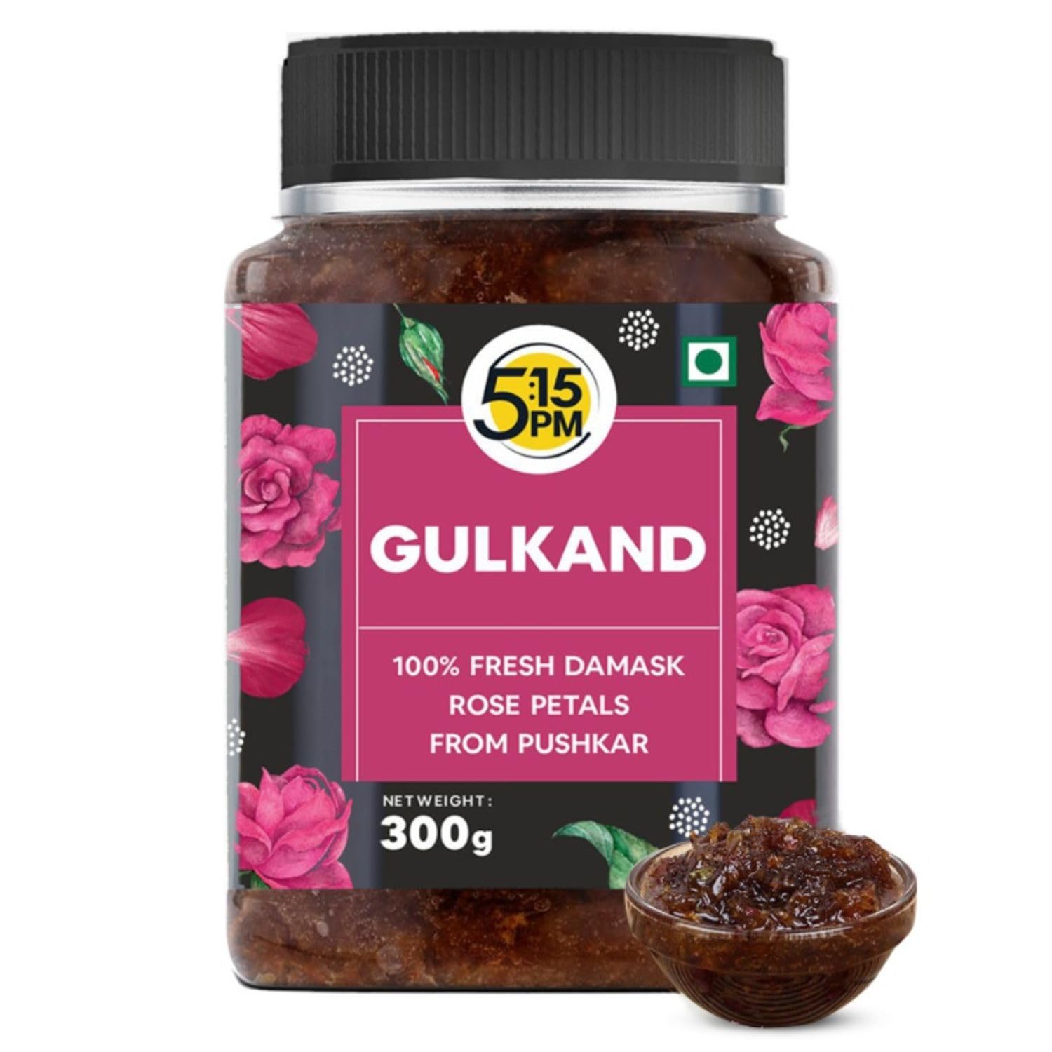 5:15PM Gulkand 300g| Premium Rose Gulkand for Paan | Sun Cooked Damask Gulkhand | 100% Natural & Pure | Fresh