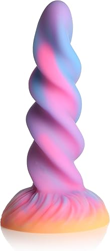 Consolador de silicona de unicornio que brilla en la oscuridad para hombres, mujeres y parejas. Firme y flexible, base de succión, consolador de