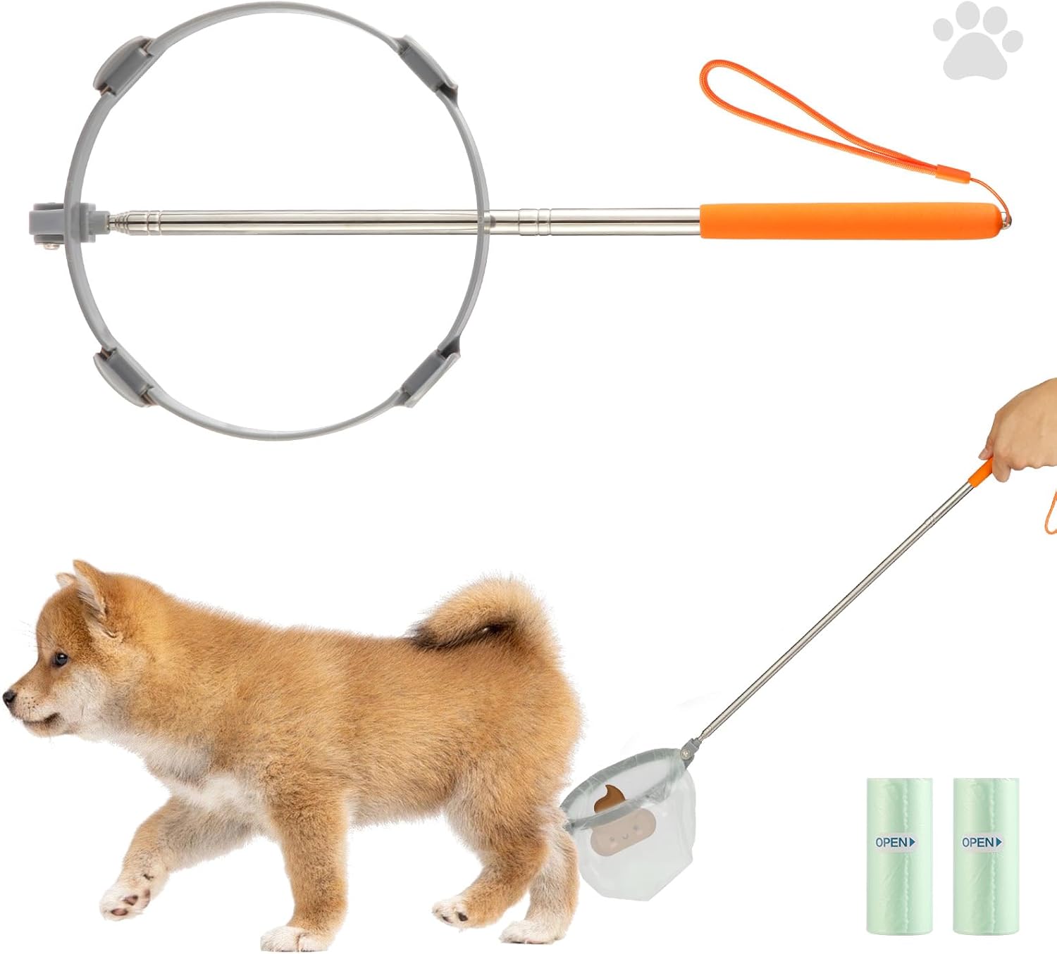 Extendable Handle Dog Poop Catcher for Large Small Dogs, Stainless Steel Dog Pooper Scooper, Foldable and Portable and no After Clean up, with Leak Proof Bags (Small-Dogs Under 12.5kg)