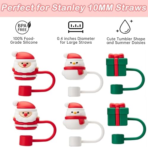 Miniatura 3 de Stanley - Funda de popote para el día de Navidad, tapa de popote para copa Stanley, reutilizable, 0.4 pulgadas, a prueba de polvo, puntas de popote
