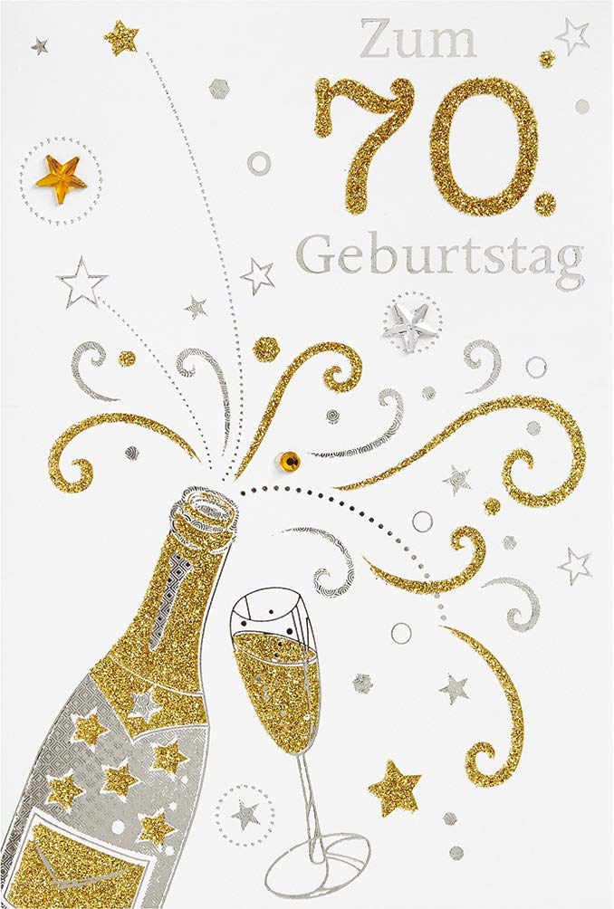 bsb 70th Birthday Card - Champagne Bottle - Gold Envelope