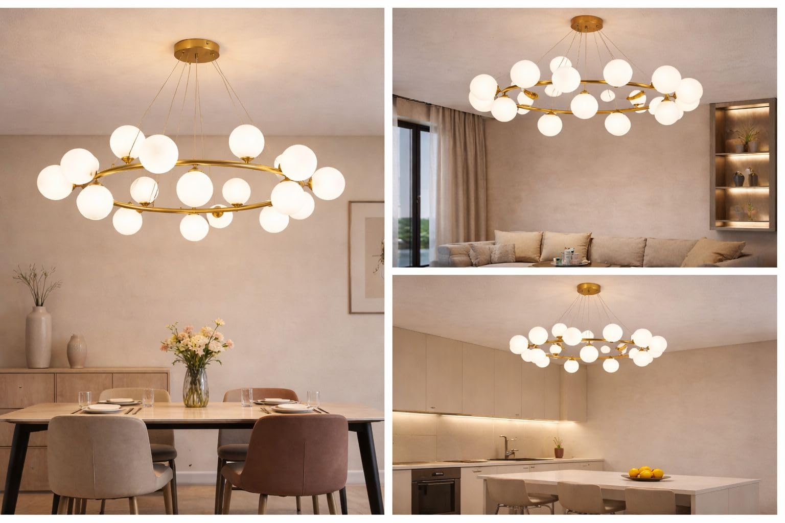 Lampadario a Sospensione Moderno 18 Luci G9, Design con Sfere in Vetro Opalino, Struttura Oro, Lampadario Elegante per Soggiorno Sala da Pranzo Camera, Stile Nordico – LP-56