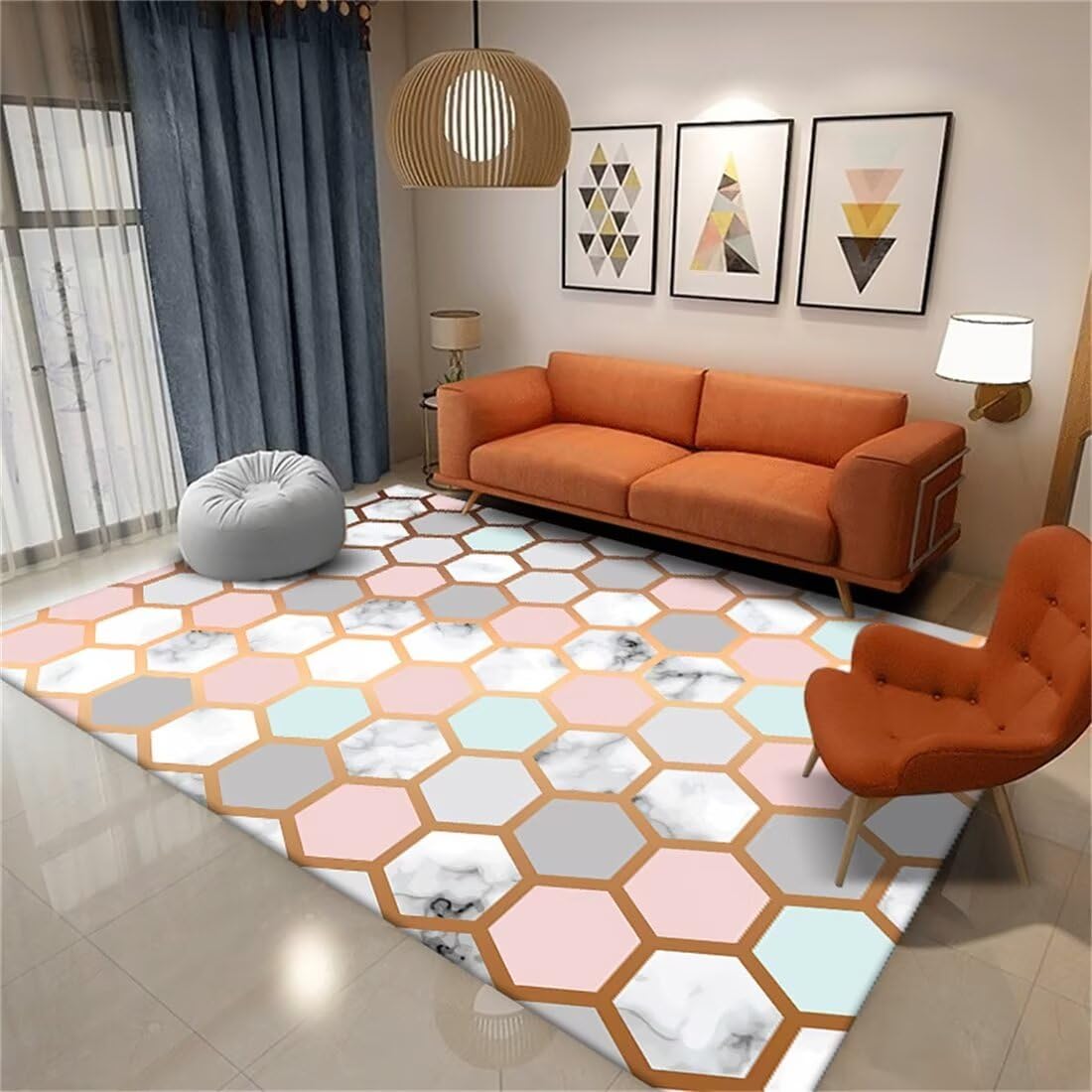 Tapis d eveil hexagonal gris et rose pour créer un coin jeu bébé