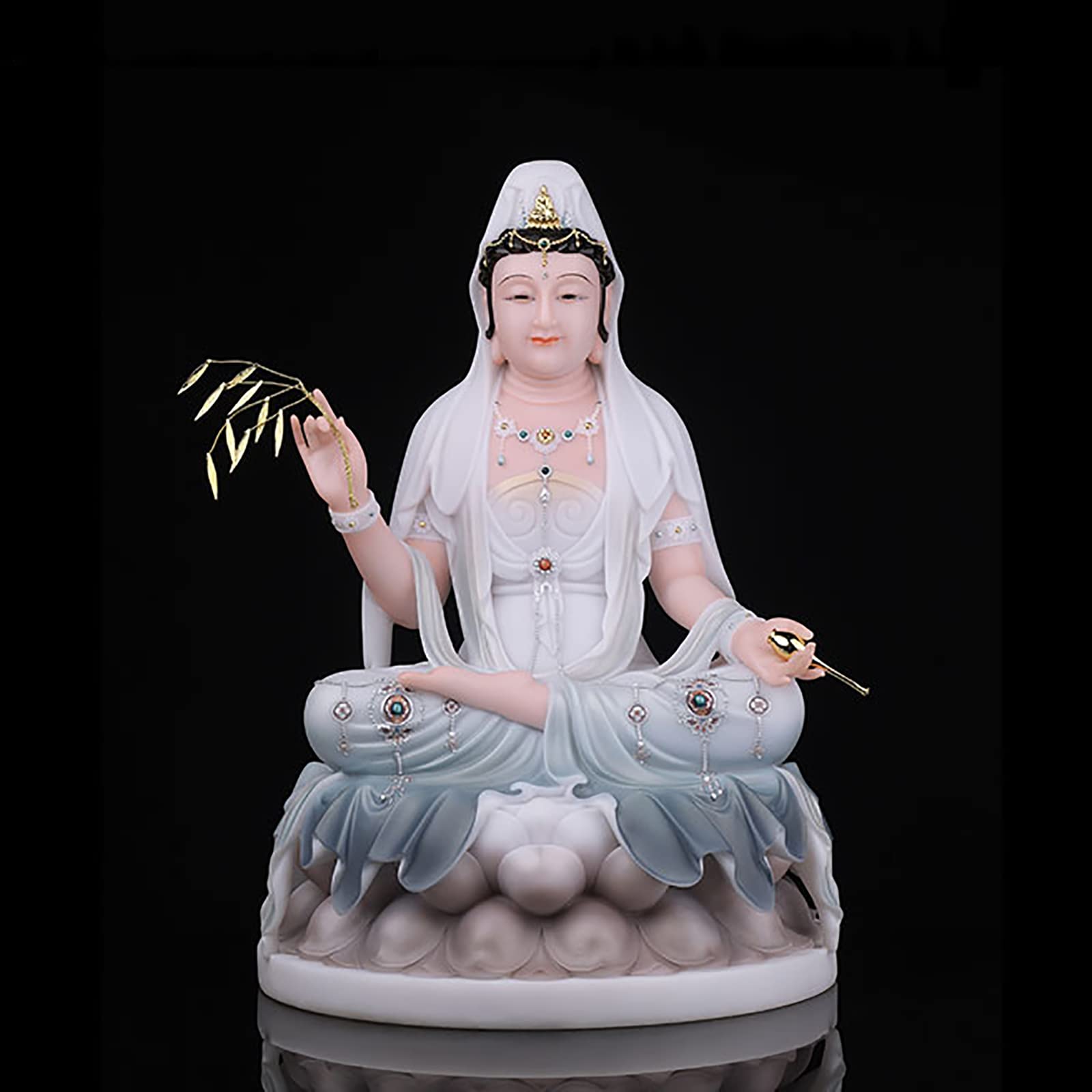 YANJING Guan Yin Statue Quan Yin Statue Premium Quality Quan Yin Statue Buddhist Avalokiteshvara Kuanyin/Buddhism Statue On Lotus For Home(Size:12inches)