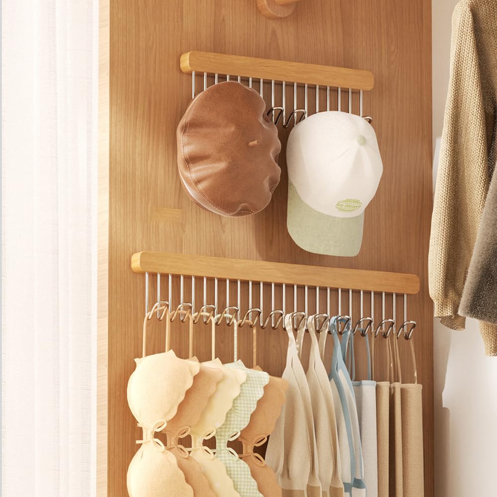 Confezione da 2 ganci estraibili per cintura, per armadio, in legno, per reggiseni, cappotti, appendiabiti da parete, organizer da appendere per cravatte, cinture, sciarpe, canottiere (8 ganci,