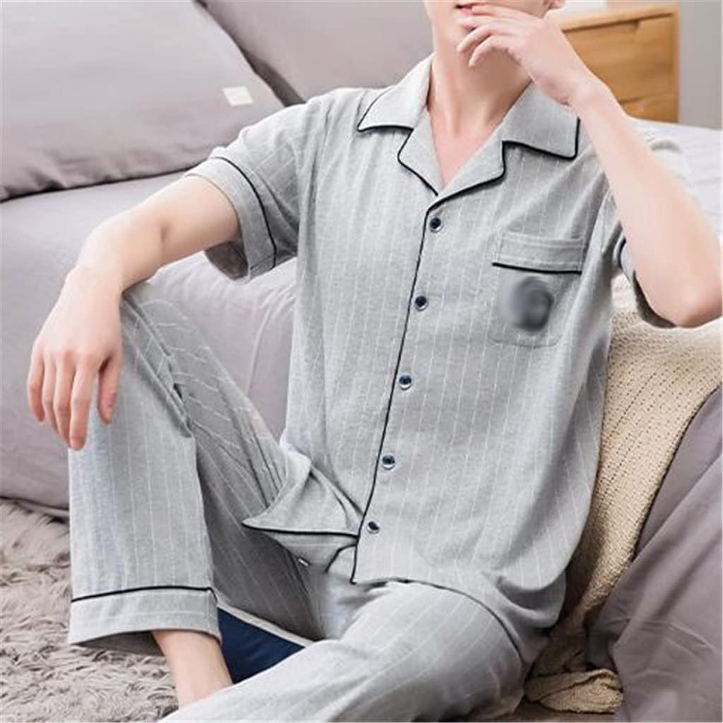 Cardigan Homewear Suit Men's Spring Pajamas Cotton Short Sleeve Pants Thin