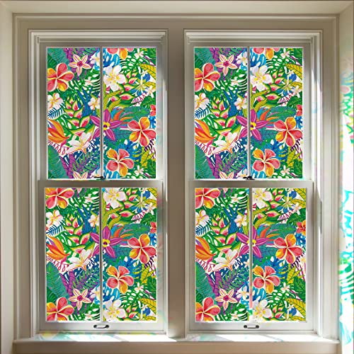 Jiffdiff 78.7" X 17.3" Window Film Window Privacy Film Stained Static Cling Glass Film Decorative Boho Tropical Frosted Glass Window Sticker Bathroom Window Coverings No Glue #TOP7