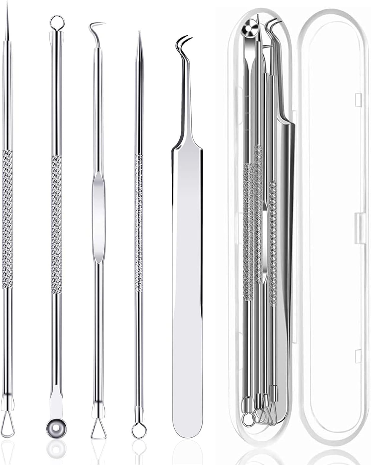 LeFeirr Blackhead Remover Comedone Extractor Tweezers Set Stainless Steel Acne Pimple Spot Popper Tool Kit with Box(5 Piece)