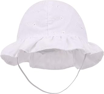 SimpliKids Baby Infant Floral Embroidered Floppy Wide Brim Sun Hats, White, 0-12 Months