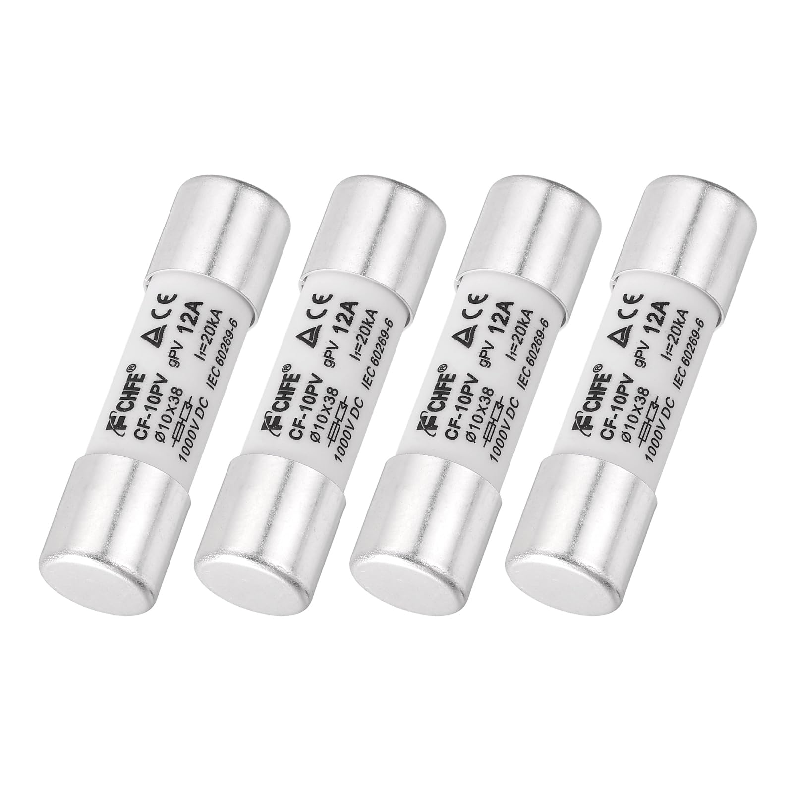 sourcing map 4Pcs 1000V 12A Ceramic Cartridge Fuses, 10x38mm Fast Blow Time Delay Fuse for Photovoltaic Solar Systems DIY Inverter Circuit Board