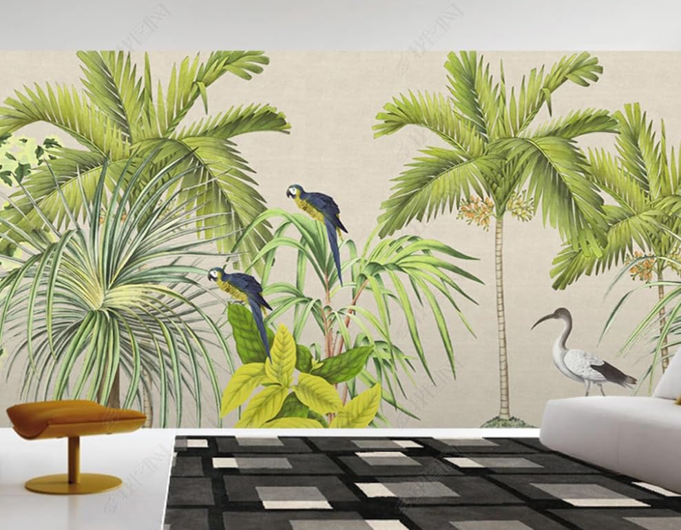 Papier peint intissé rainforest fresque d'art mural hand drawn pour décoration haut de gamme
