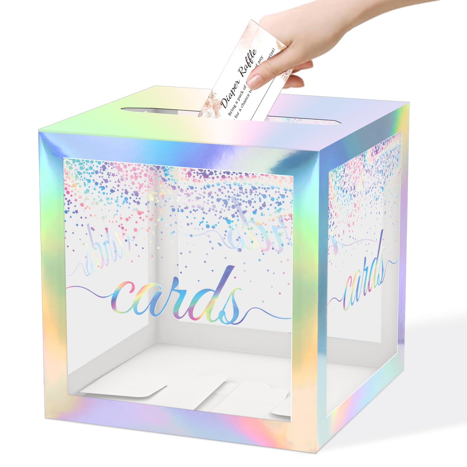 WNINK Iridescent Clear Gift Cards Box, Cards Receiving Box For Birthday, Wedding, Engagement, Bridal or Baby Shower, Graduation, Gender Reveal,