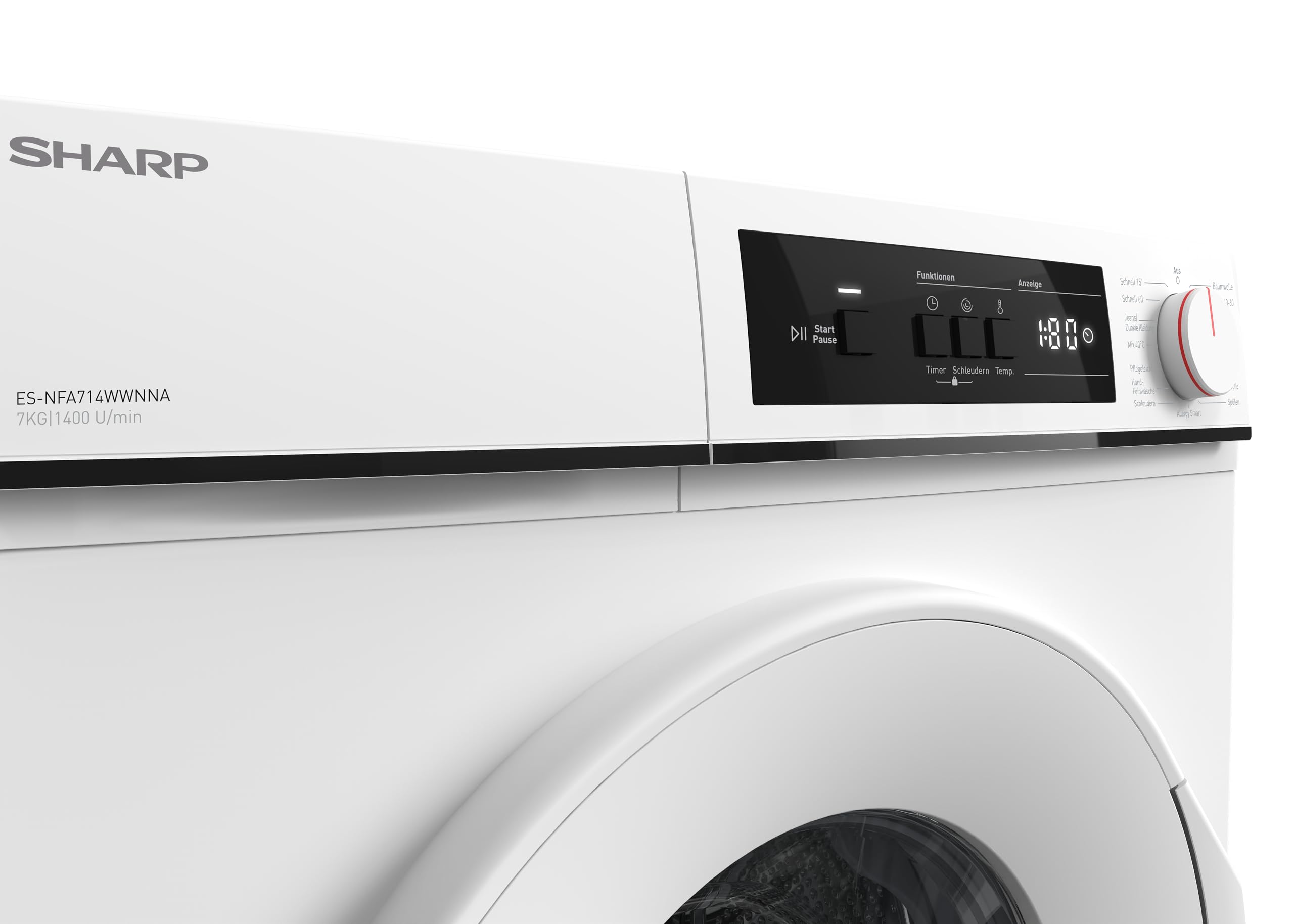 SHARP ES-NFA714WWNNA-DE Waschmaschine (7 kg, EEK A, 1400 U/min.), (Inverter Motor, AquaStop), Weiß