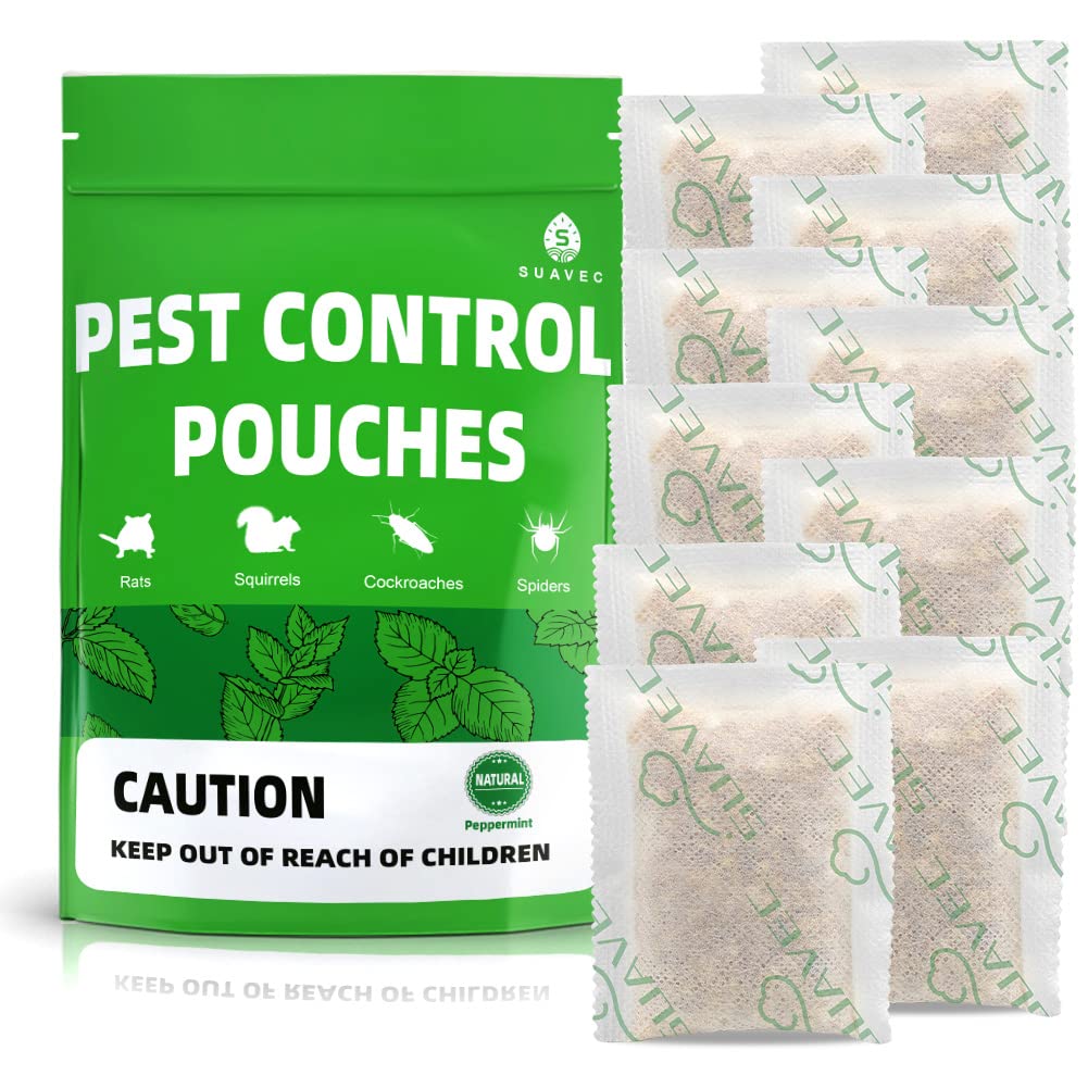SUAVEC Pest Control Pouches, Rodent Repellent, Peppermint Squirrel Repellent, Repel Squirrels, Rodents, Mouse, Mice, Rats, Ant, Spider & Other Pest, Indoor Mice Repellent, Pest Repellent- 10 Pouches
