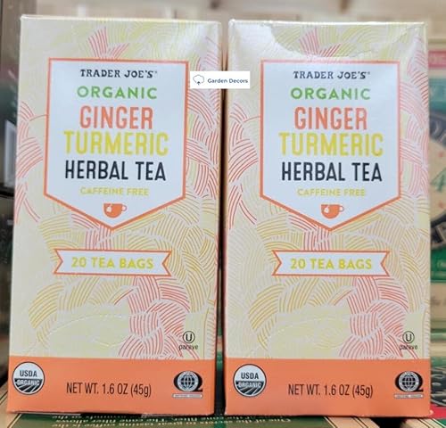 Trader Joe's Organic Ginger Turmeric Heabal Tea Caffeine Free 1.6oz 45g (Two Boxes)