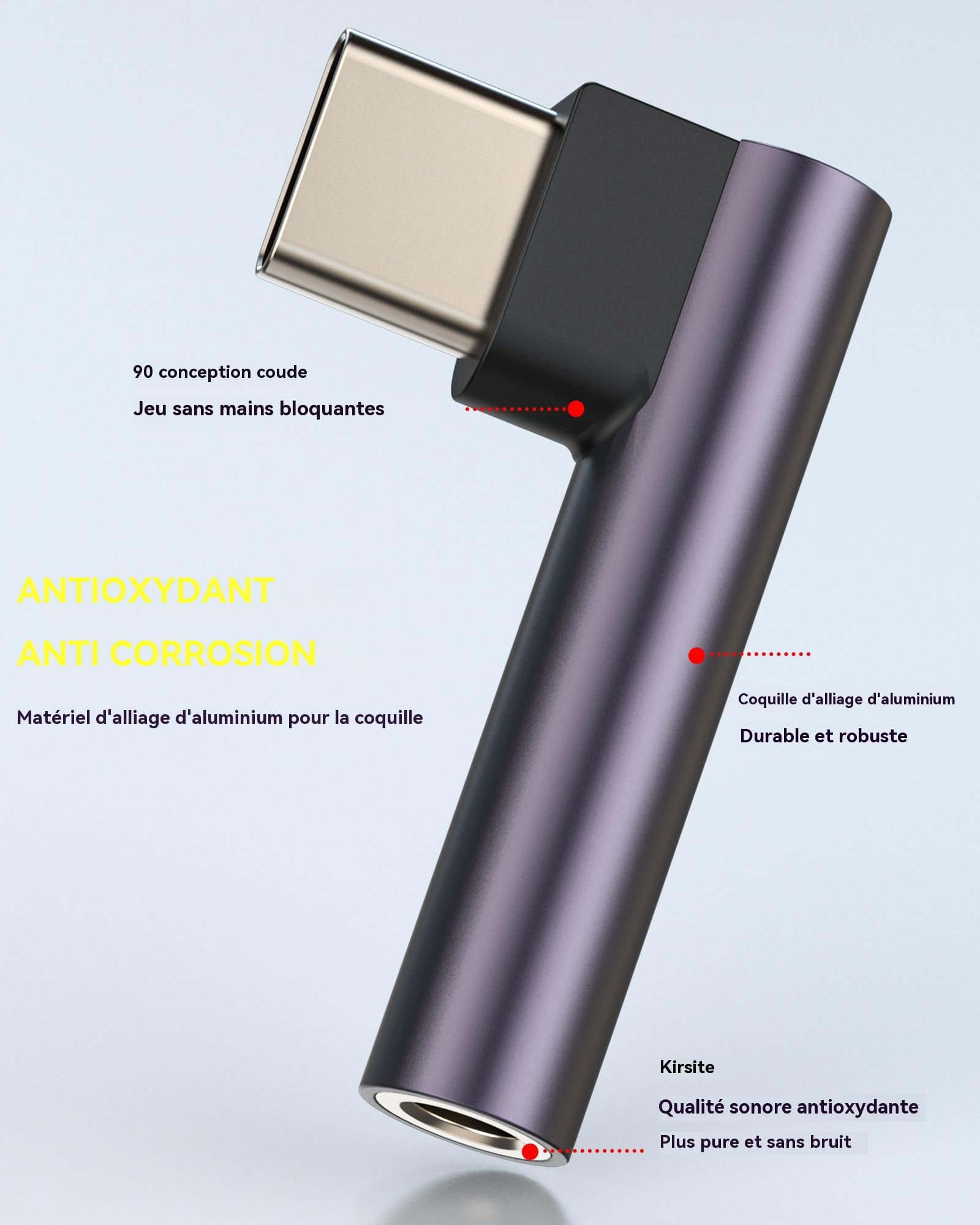 Adaptateur USB-C Vers Jack 3.5mm UGREEN - Coudé 90° - Avec Micro Et Contrôles - Compatible IPhone 15/16, Samsung, Pixel, IPad
