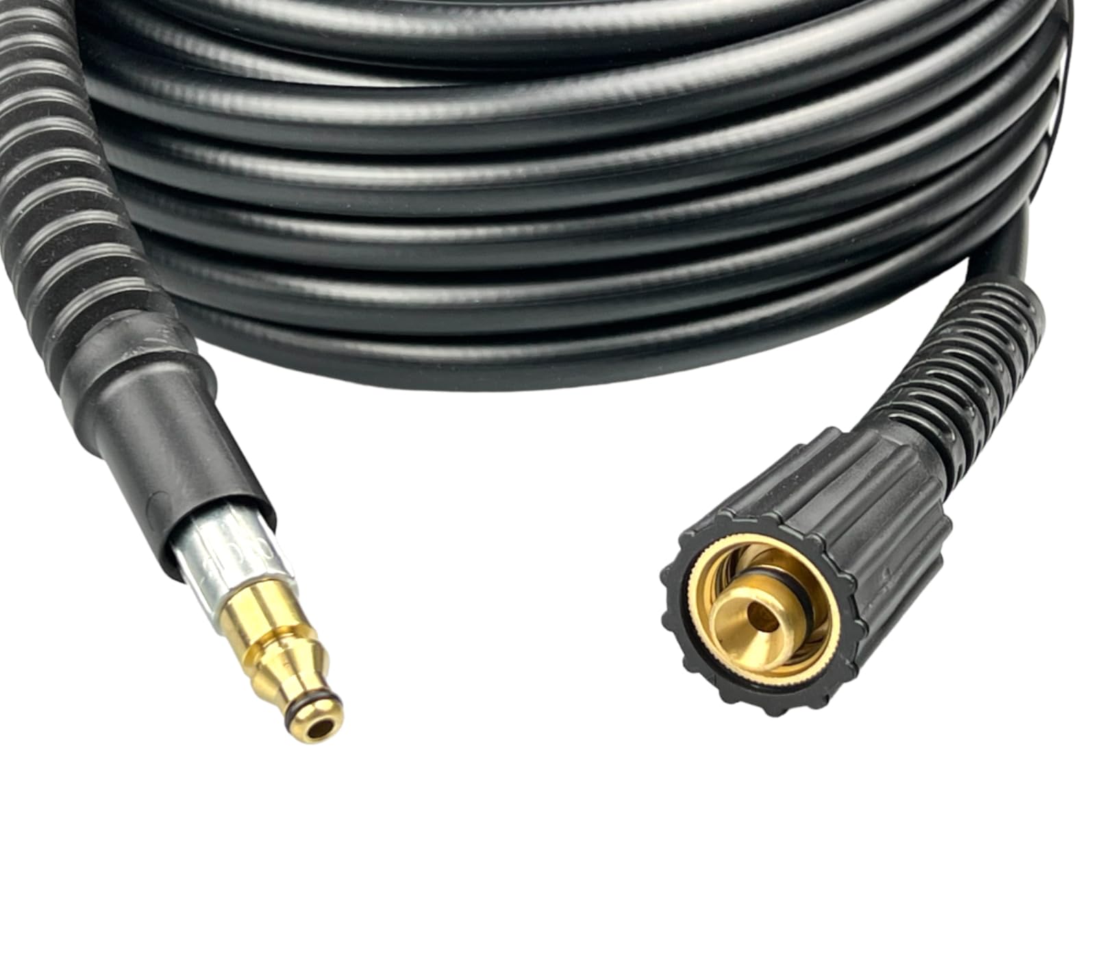 M&M Smartek wąż wysokociśnieniowy 30 m M22 Quick Connect do Nilfisk/Alto | Wzmocniony wąż wysokociśnieniowy z osłoną przeciw zagięciom; sprawdź złącza, ciśnienie, temperaturę i urządzenie.