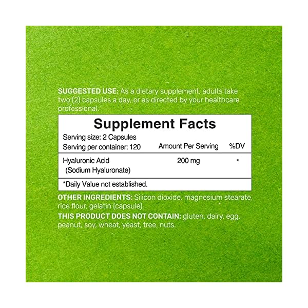 Hyaluronic-Acid-Supplements-200mg-240-Capsules-4-Months-Supply-Improve-Skin-Face-Hair-Nail-Condition-and-Support-Healthy-Joints-Bones-Connective-Tissue Hyaluronic Acid Supplements 1,500mg – 240 Capsules, with MSM & Vitamin C – Pure 95% | Non-GMO + Plant Based HA – Supports Healthy Joints, Bones, Connective Tissue, & Skin Hydration