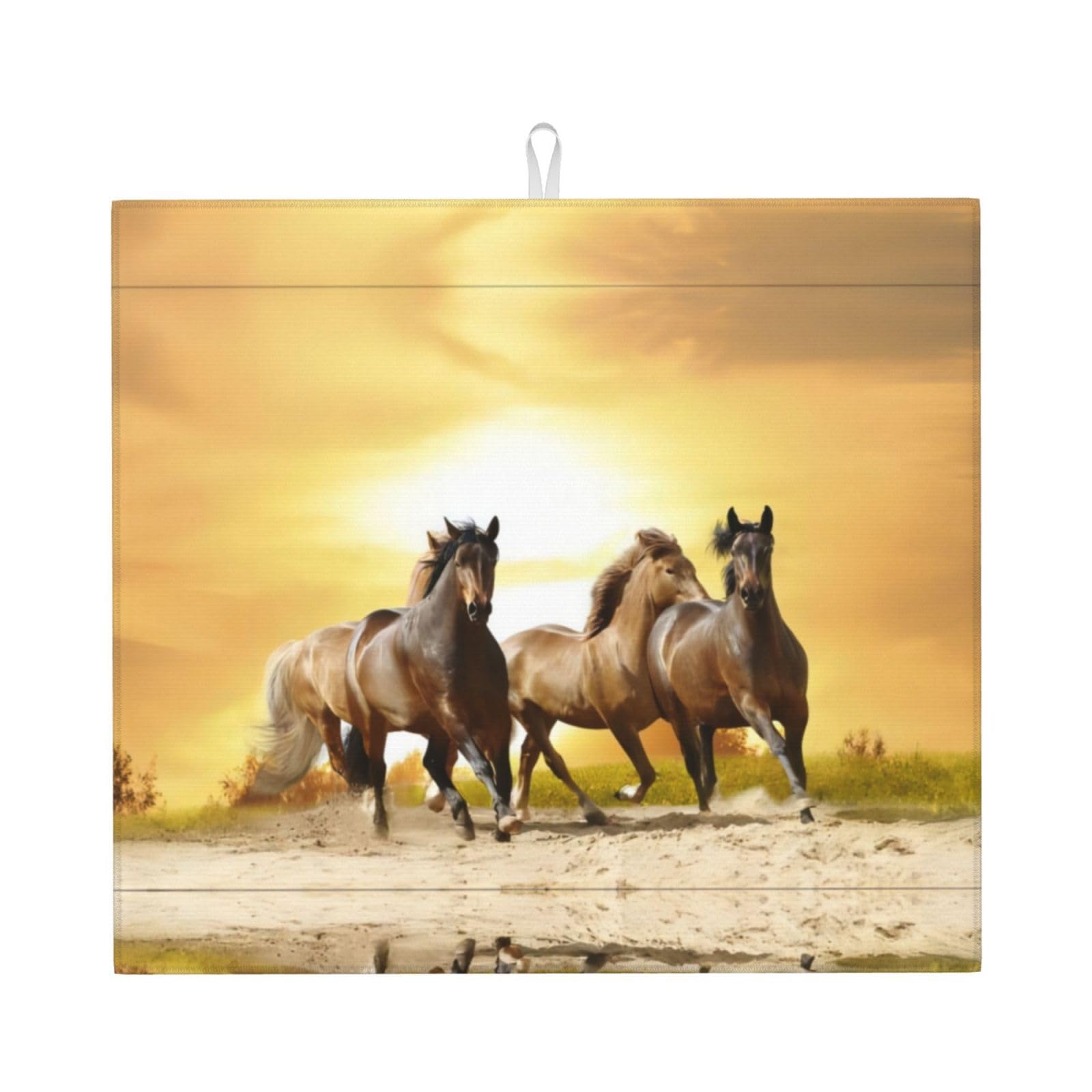 YYHWHJDE Horse Prints Kitchen Drying Mat – Absorbent Microfiber Throw for Dishes, Non-Slip Counter Layer with Vibrant Fade-Resistant Print, Ideal for Appliance Protection