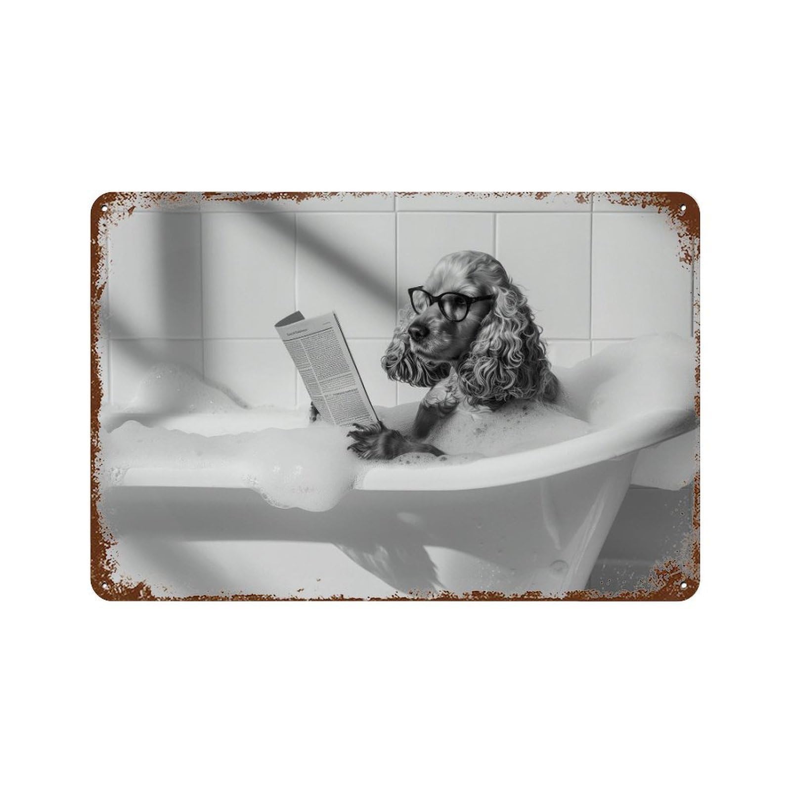 xiaoxiaoshen Cocker Spaniel in Bathtub Print Wall Decor Art Metal Tin Poster Modern Home Decor Art Home Bar Shop Decorations Vintage Sign 20x30cm