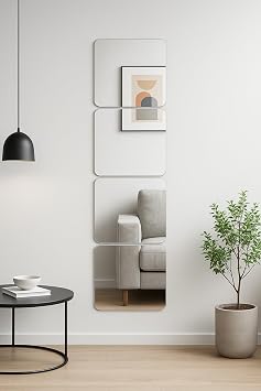4 Adet Kendinden Yapışkanlı Pleksi Ayna Levha, Kırılmaz Akrilik Duvar Aynası, Dekoratif ve Modern Yapıştırmalı Panel, Hafif Parlak Pleksi Duvar Dekoru, Ev ve Ofis (4, Silver, 30x30)