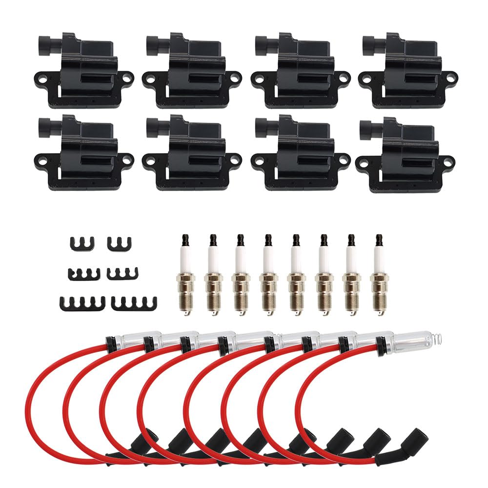BANG4BUCK 8Pcs Ignition Coils Pack Square Type UF271 D581 8Pcs 8mm Spark Plug Wires Set High Voltage Energy For Cadillac Chevrolet GMC Part Number 12558693 12556893 3859078 - View #4