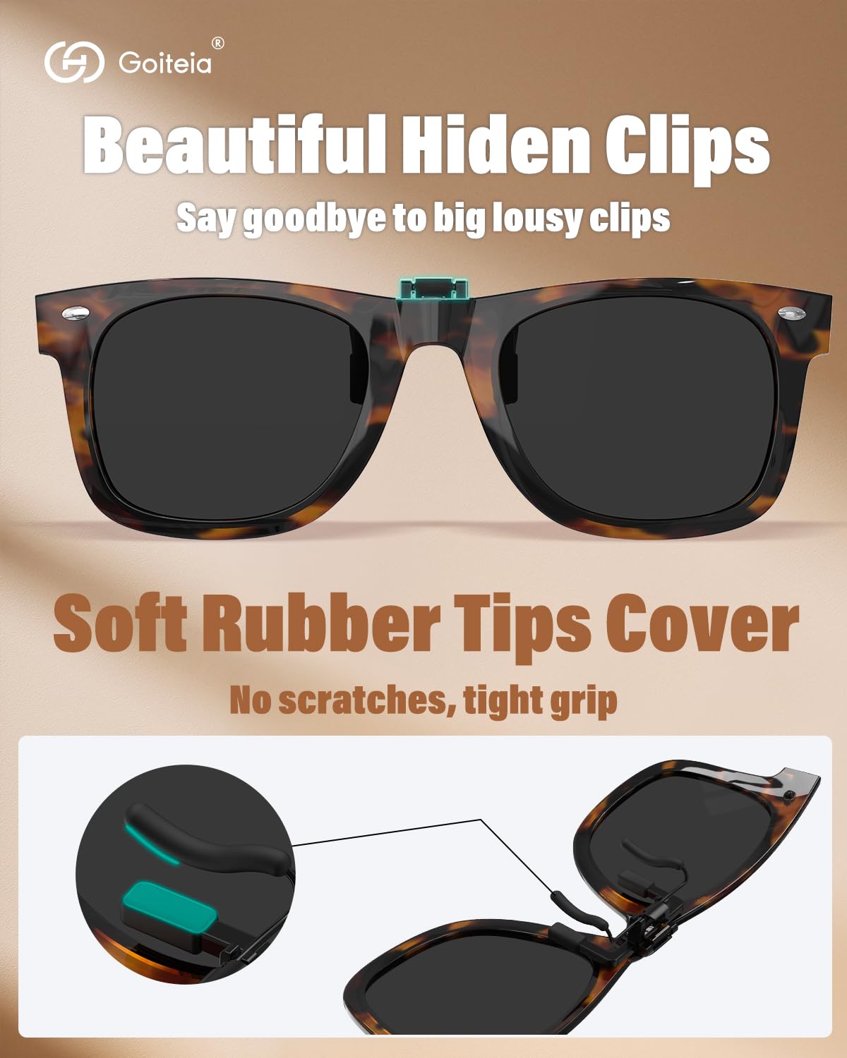 Goiteia Occhiali da sole polarizzati con clip per donne e uomini, design retrò incorniciato per nascondere i tuoi occhiali-protezione UV400