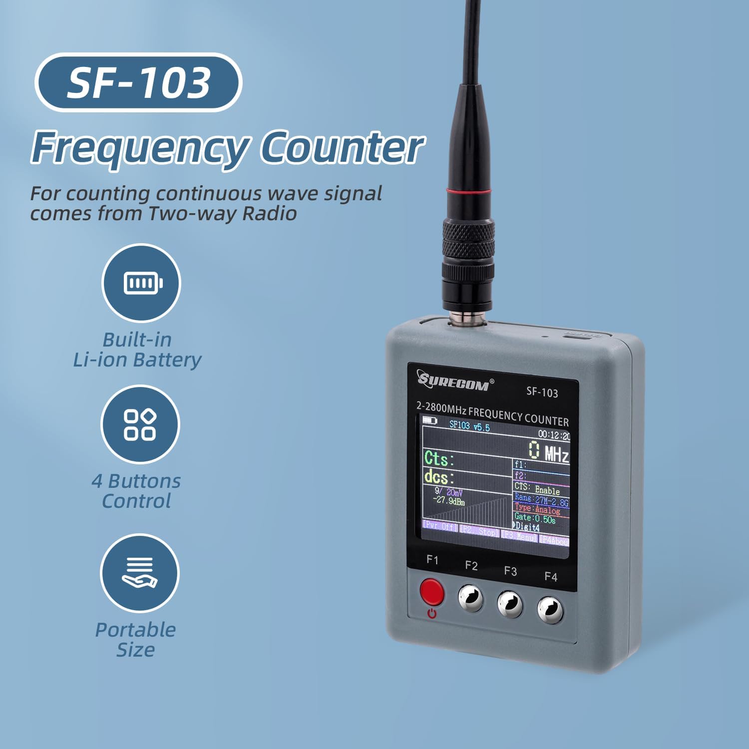 Mcbazel Surecom SF-103 Handheld 2mHz -2.8GHz Walkie Talkie 2-Way Radio Frequency Counter