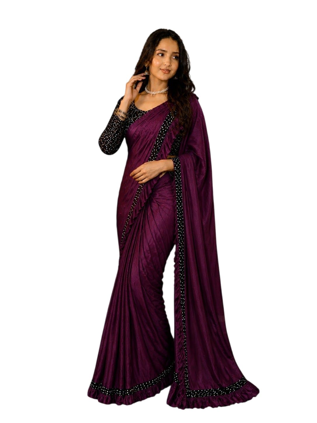 Women’s Sequence Work on Black Border Lycra Saree with Designer Blouse | Elegant Snaree for Wedding, Festive & Special Occasion-picture-30