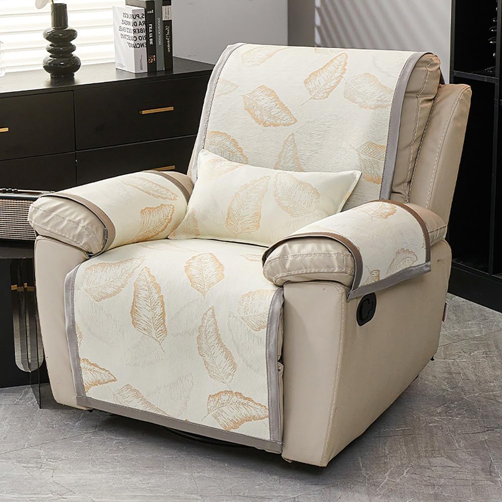 Elegant Leaf Print Recliner Chair Covers, Cooling, Breathable Fabric, Lazyboy Recliner Chair Covers All-Seasons Reclining Sofa Slipcovers for Living Room Furniture Protector,Beige