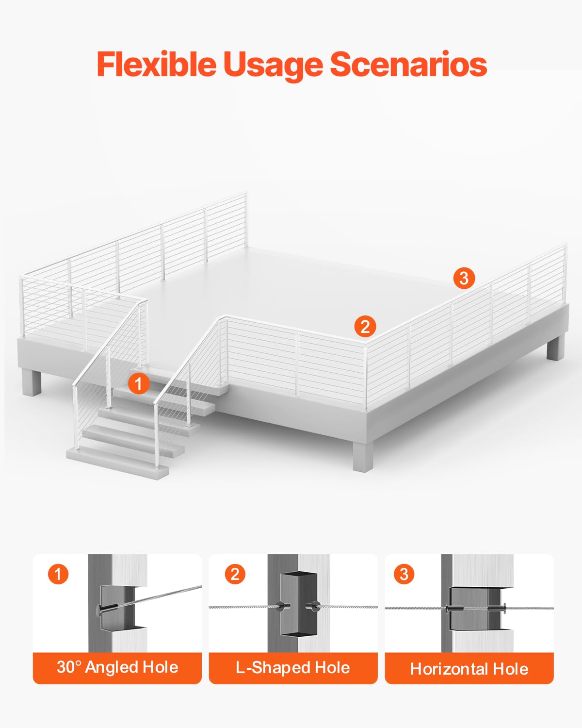 VEVOR Ringhiera per Recinzione da Balcone 914x100x100 mm da Giardino Balcone Ponte in Acciaio Inox, Kit di Palo per Balaustrata da Terrazza, Argento, 1JZLGZXYS91466KZK001V0