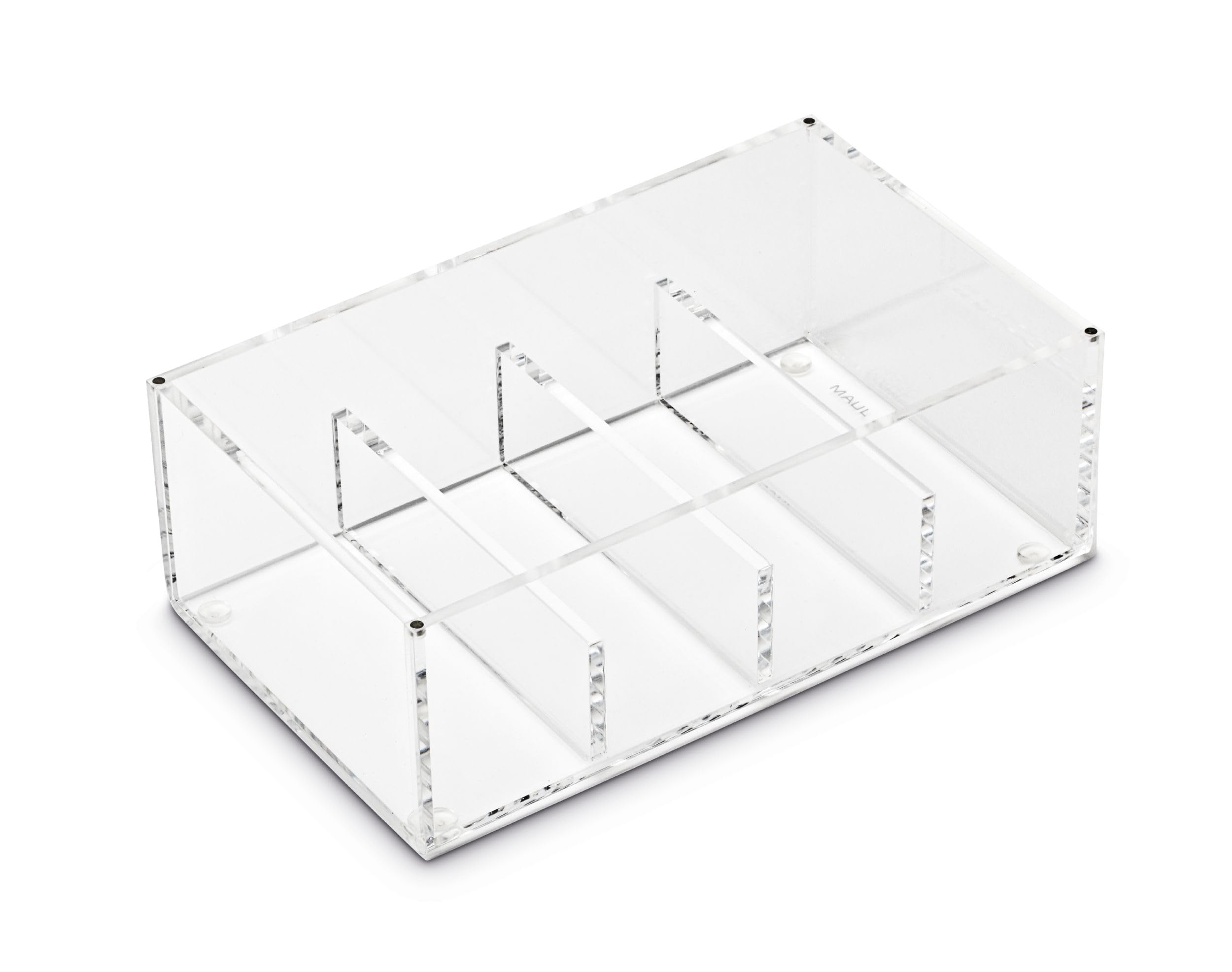 MAUL Visitenkartenbox aus Acryl | Schreibtisch Organizer inkl. Deckel zur Aufbewahrung von Kunden- und Visitenkarten | Möbelschonend dank Noppen für Schreibtisch und Regal | Transparent