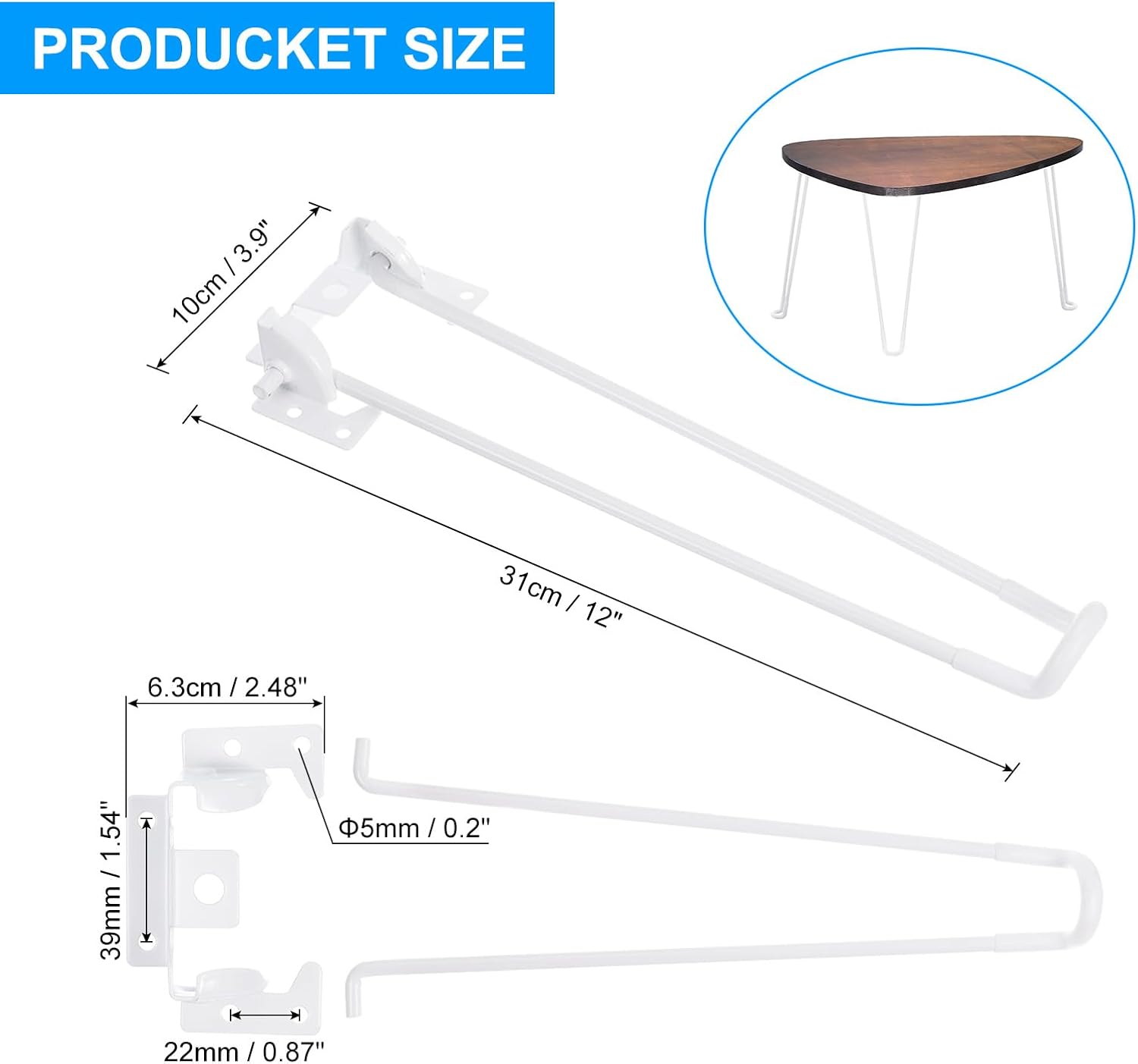 PATIKIL Foldable Hairpin Legs 17 Inch, 4 Pack Metal Folding Table Legs with Rubber Pads& Mounting Screws for DIY Furniture, Coffee Table, Laptop Table, White