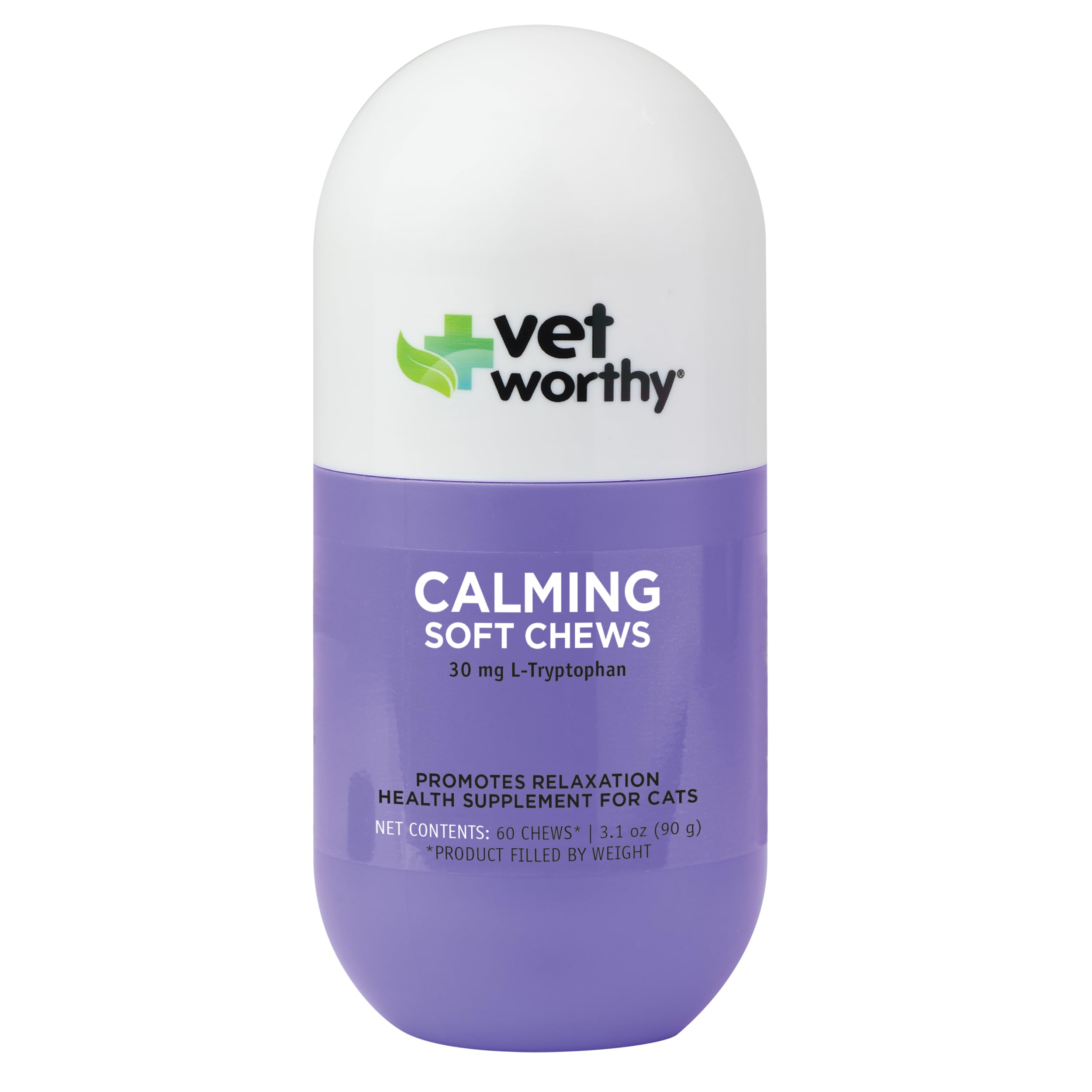 Vet Worthy Cat Calming Chews - Helps with Anti Aggression for Cats and Promotes Relaxation with L-Tryptophan & Chamomile - Aids in Cat Stress and Anxiety Relief During Travel & Fireworks - 60 ct