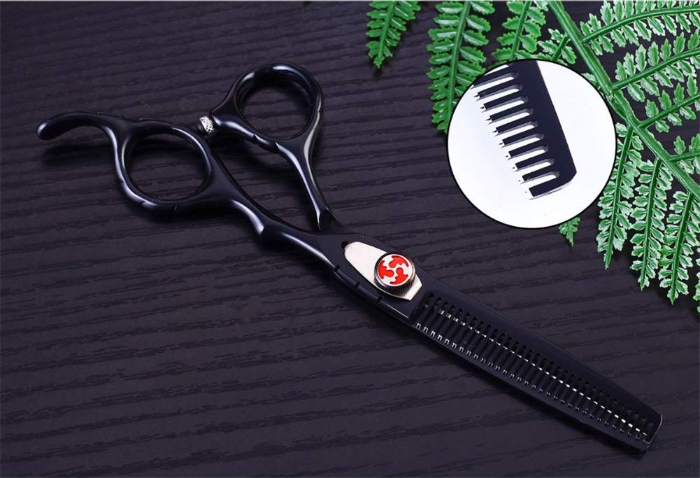 Tijeras de peluquería Cuchillas afiladas de acero inoxidable Tijeras de peluquería Tijeras de corte, Tijeras de adelgazamiento, en caja, juego de peine negro de 6,0 pulgadas