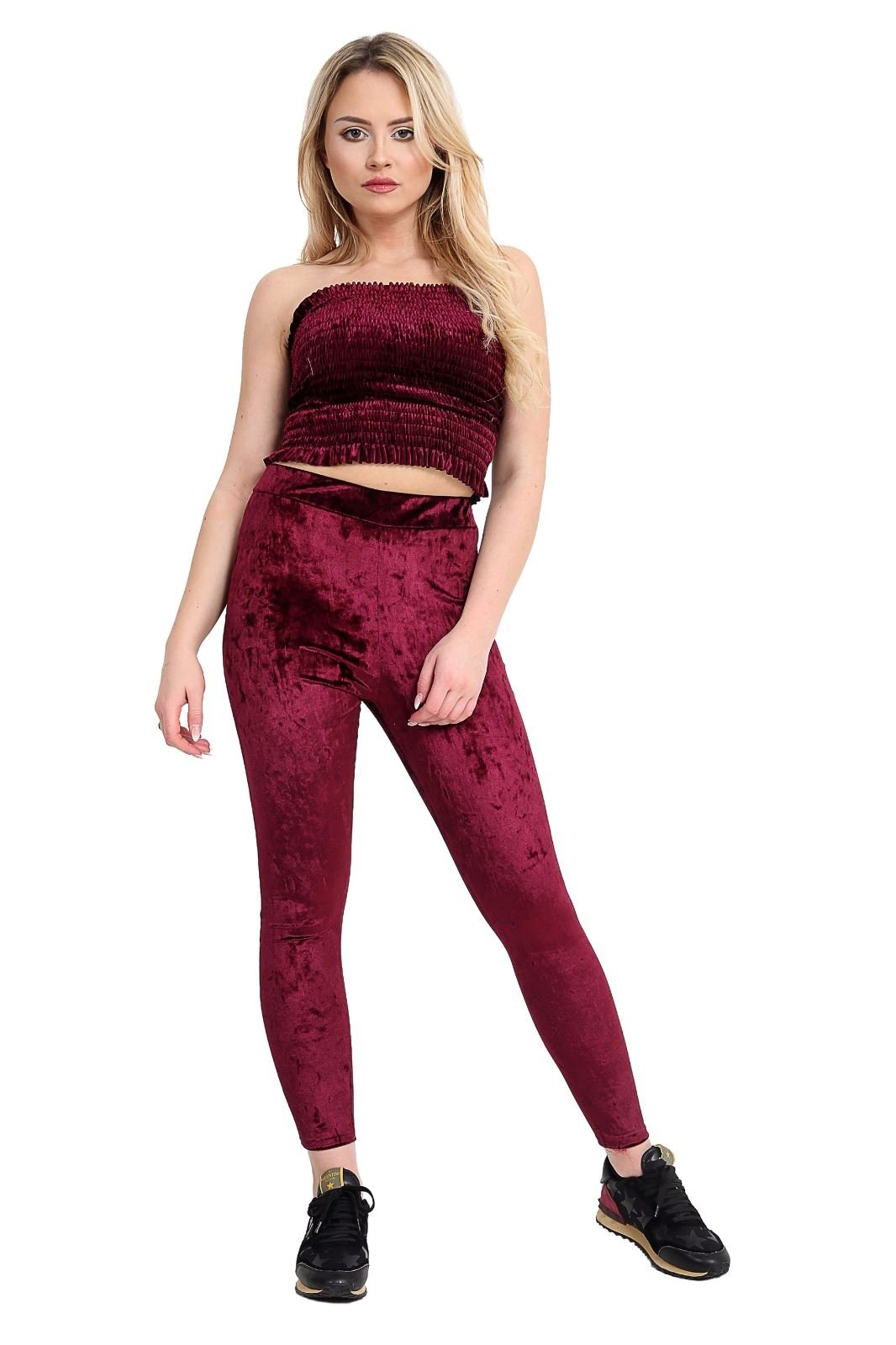 Metluq M0d4 Women's Wine Velvet Velour Crushed Elasticated Stretch Leggings Trousers Bottoms (, Uk 12-14)