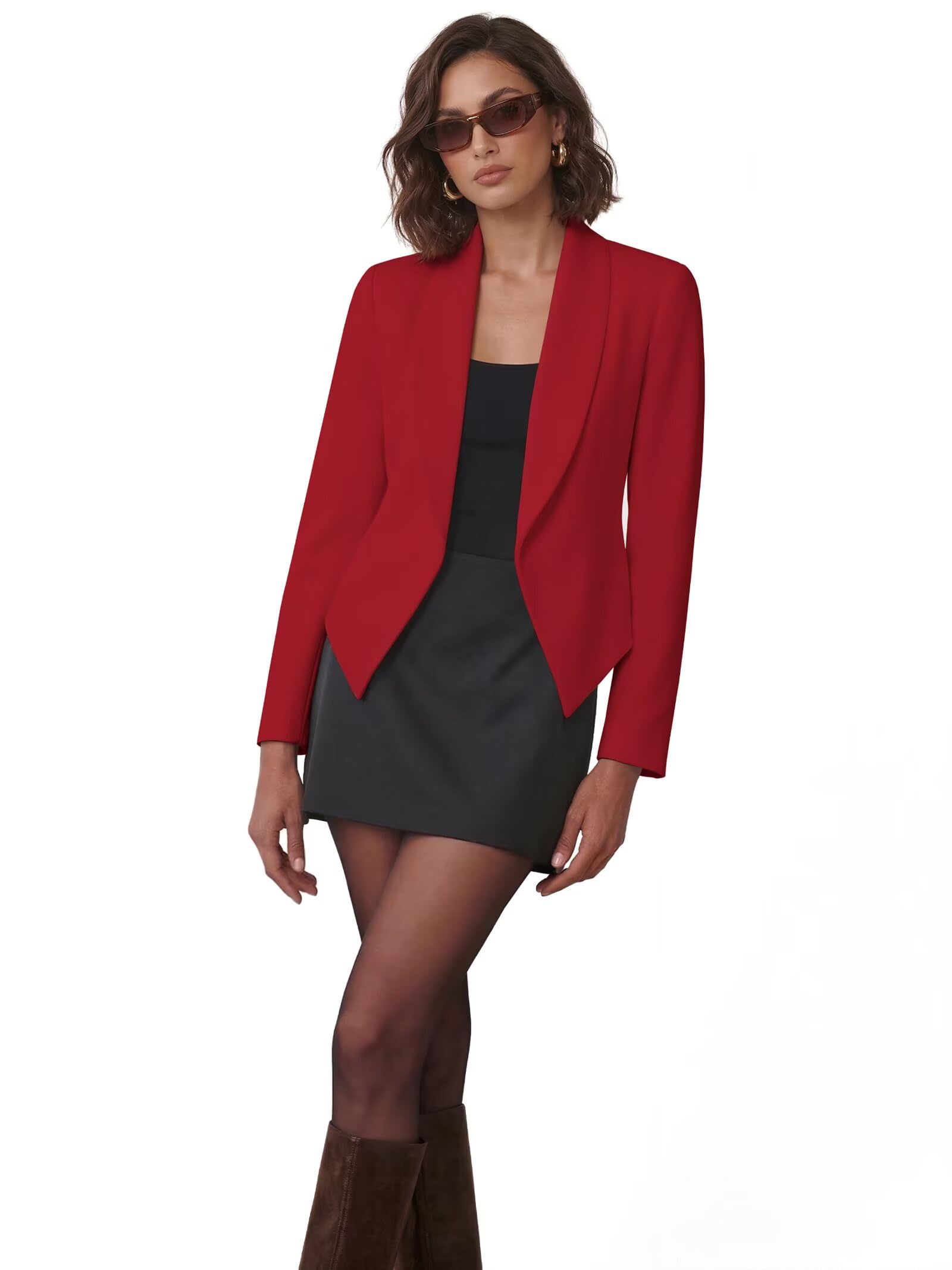 Hybrid & Company Lightweight Open Front Cardigan Classic Ruched Sleeve Work Office Blazer Suit Jackets