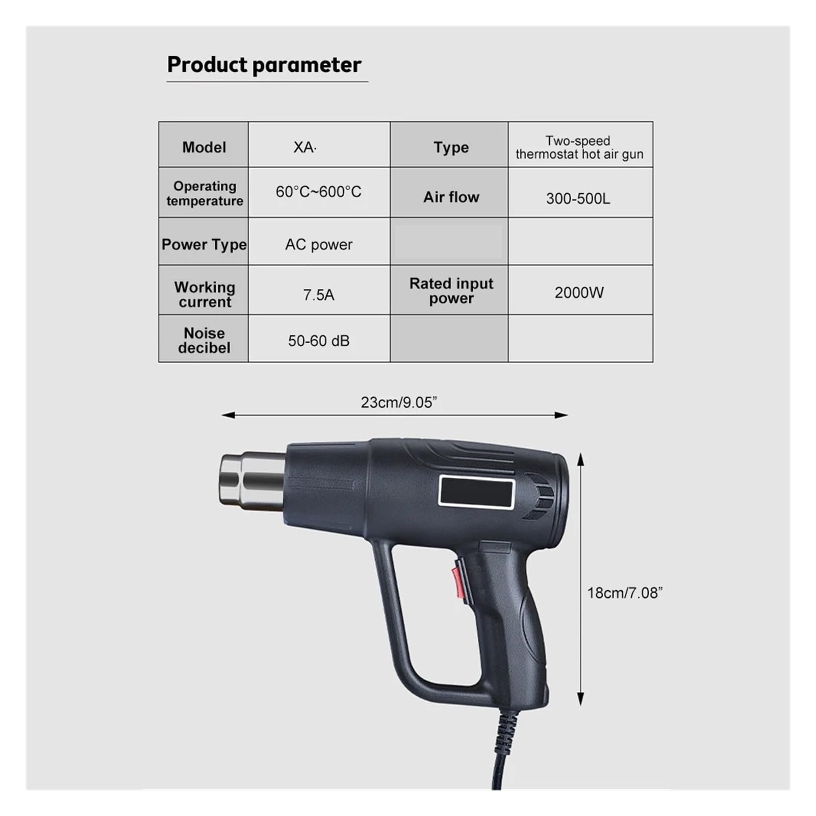 Pistolet À Air Chaud Électrique Industriel 2000W, Thermorégulateur, Thermique LCD, Emballage Rétractable, Buse De Chauffage Moteur Haute Performance