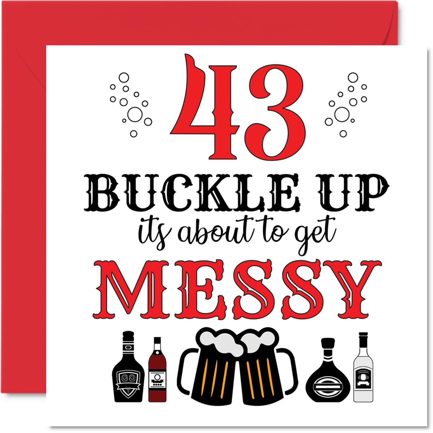 Fun 43rd Birthday Cards for Men Woman - Buckle Up - Happy Birthday Card for Dad Mum Brother Sister Grandad Nanny Grandma Uncle Auntie, 145mm Greeting Cards, Joke Card