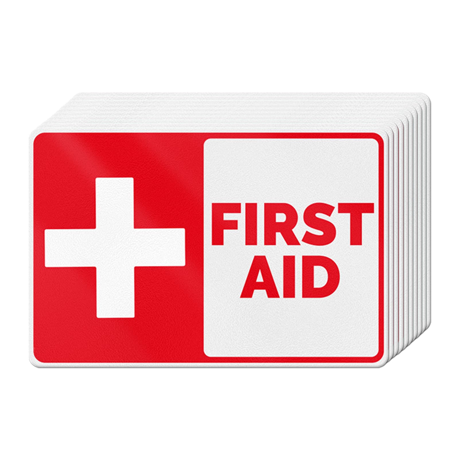 YIKIADA 10 Pack First Aid Kit Emergency Stickers 6 × 4 Inches Vinyl Safety Medical Sign Waterproof Self Adhesive Fade Resistant Sticker for Home