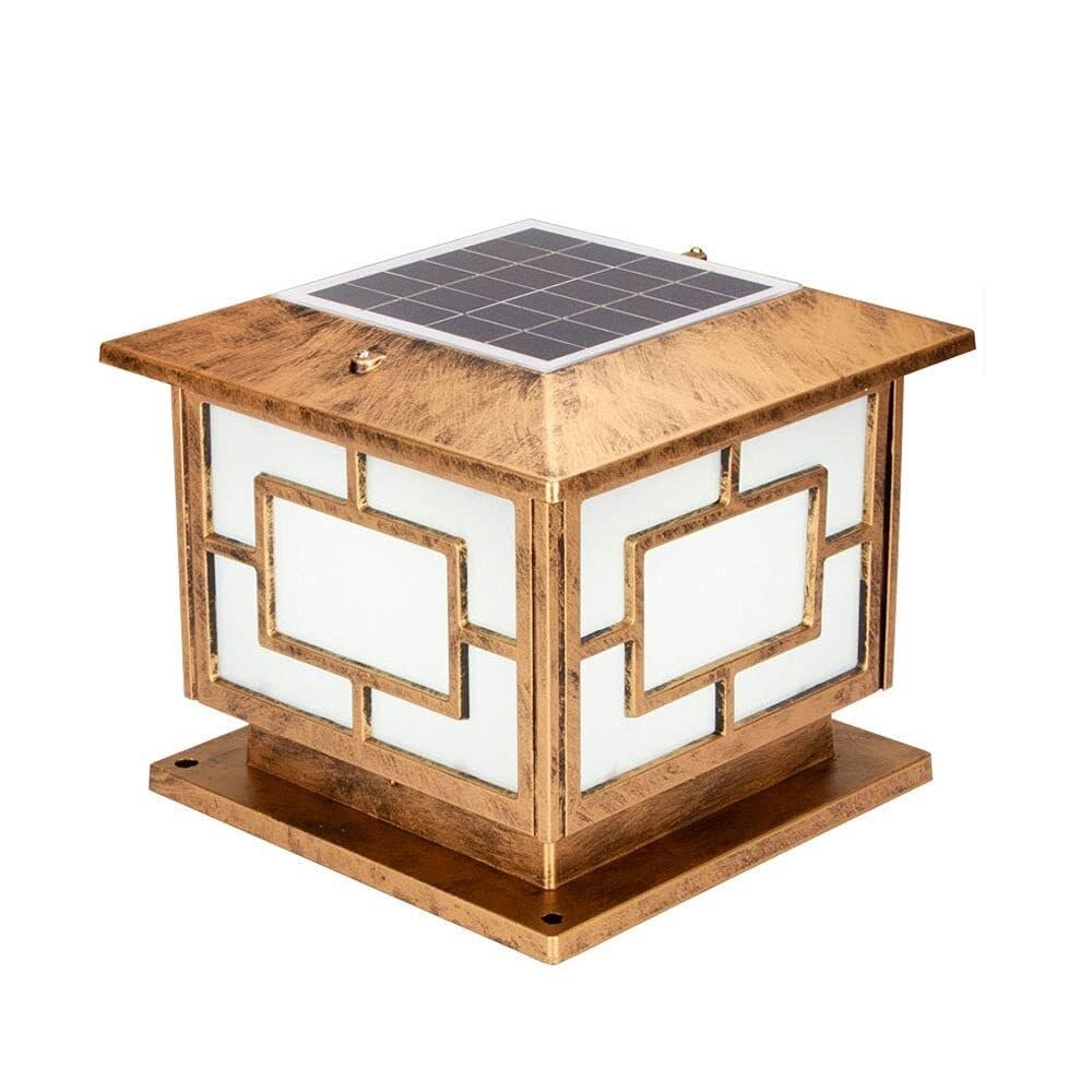 QUSYZD Bronze Dimmable Post Light Fixtures Solar, Ip65 Pillar Post Lamps, Wooden Posts Villa Garden Courtyard Vintage Die-Cast Aluminum Mounted Fixture Pillar Lantern,