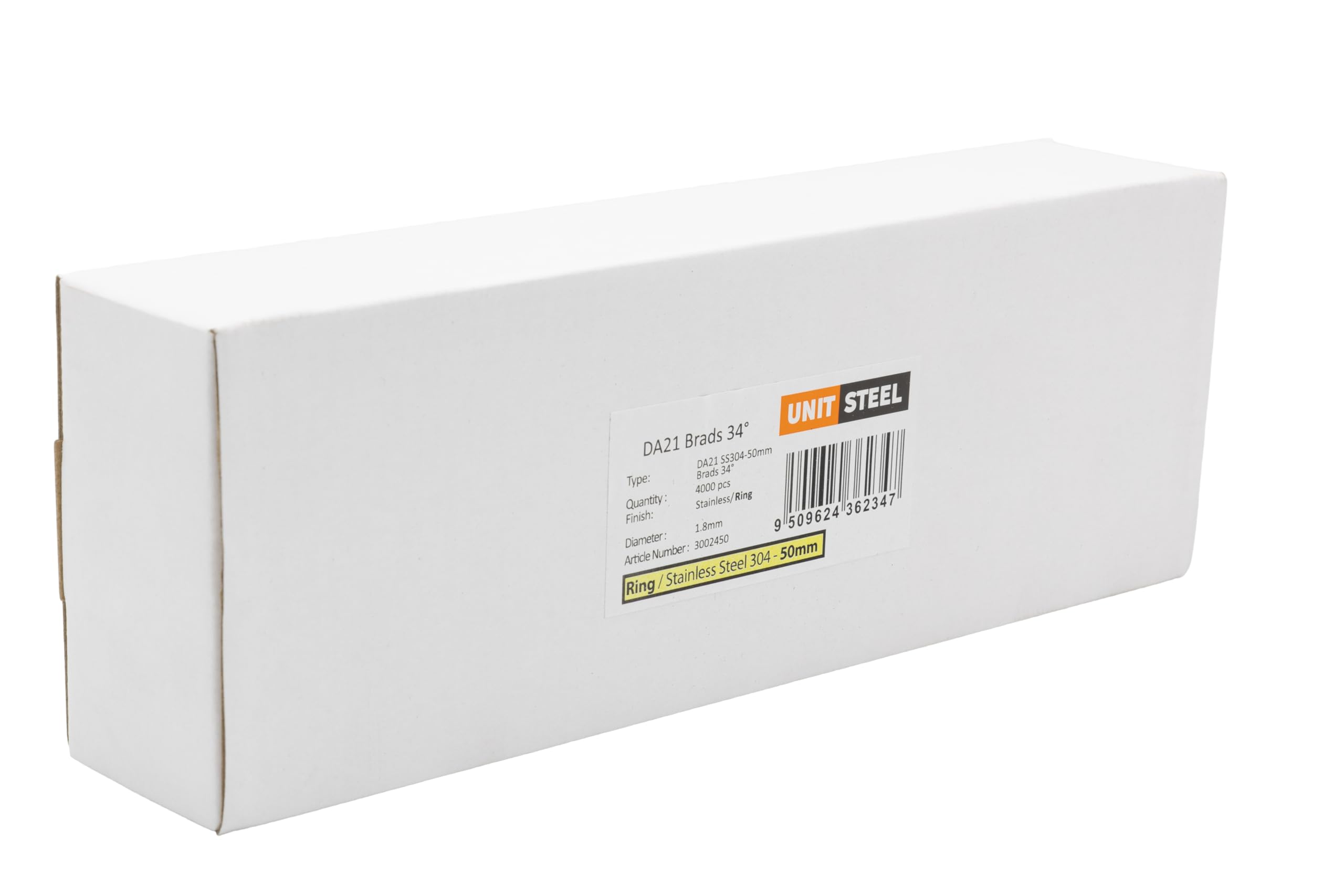 34° DA-Brads - 1,8x50mm, 4.000 piéces, DA-Brads pour Cloueur, Annelée/INOX A2, pour toutes les marques cloueuses